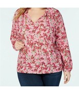 MICHAEL Michael Kors Plus Size Enchanted Pink Floral Chiffon Chain Blous... - $72.62 CAD