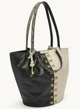 Fossil Callie Large Leather Tote Taupe Black Snake Python ZB7824889 $268 NWT Y - £117.90 GBP