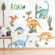 Watercolor Dinosaur Nursery Wall Decals, Large Peel And Stick Dino Tro - £23.72 GBP