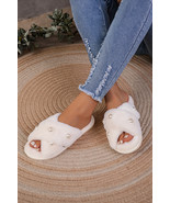 White Pearl Decor Criss Cross Plush Slippers - $10.05