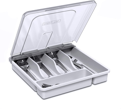 Utensil Holder For Countertop With Lid Plastic Silverware Tray For Drawer White - £33.85 GBP