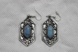 Handmade Sea Blue marble stone style large stud earrings, Blue Stone, - £23.54 GBP