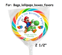 12 Personalized Super Mario Birthday Party Stickers favors labels yoshi gift tag - £9.40 GBP