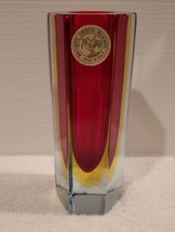 Vintage Bucella Cristalli Murano Sommerso Red To Yellow To Clear Glass Vase  - £144.04 GBP