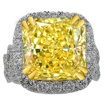 10.34CT Fancy Yellow Radiant Cut &amp; Diamond Halo Engagement Ring 18K Gold - £7,566.18 GBP