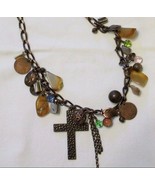 Cache Necklace Metal Chain Cross Disc Stones Beads Adjustable Match Top ... - £24.07 GBP