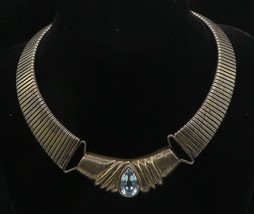 925 Sterling Silver - Vintage Blue Topaz Flexible Collar Necklace - NE3170 - £228.27 GBP