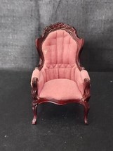 Pink Velvet Victorian High Back Armchair Living Room Vintage Dollhouse Furniture - £31.92 GBP