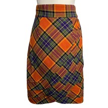 Anthropologie Plenty Tracy Reese Wool Skirt 4 Orange Plaid Tulip Pencil ... - £48.26 GBP
