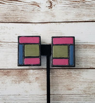 Vintage Clip On Earrings Artsy Blue, Green, &amp; Pink Rectangle Statement - £11.78 GBP