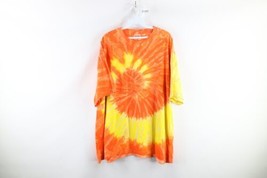 Vintage 90s Streetwear Mens 3XL Distressed Sun Swirl Tie Dye Acid Wash T-Shirt - £23.70 GBP