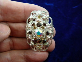 (br-137) BROWN TAN rhinestone silver filigree flower brooch fashion jewley - £21.47 GBP