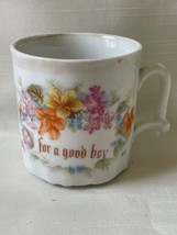 Antique Made in Germany For a good boy porcelain bisque floral child mug cup - £9.54 GBP