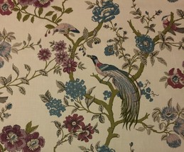 Ballard Designs Willa Plum Purple Floral Exotic Bird Highend Fabric 1 Yard 54&quot;W - £28.76 GBP
