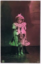 Postcard Young Girl With Dog &amp; Whip Glitter Trim - £1.51 GBP