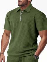 Men&#39;s Full Size Waffle Short Sleeve Polo with Zipper Detail Plus Size - $36.49