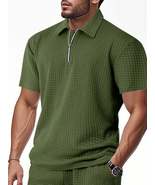 Men&#39;s Full Size Waffle Short Sleeve Polo with Zipper Detail Plus Size - $36.49