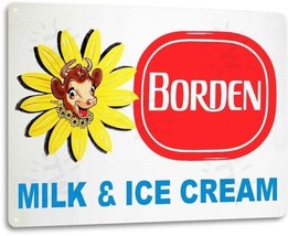 Borden’s Ice Cream Kitchen Farm Milk Retro Logo Wall Art Decor Metal Tin Sign - £14.23 GBP