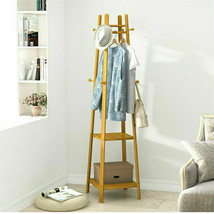 1.7M Sturdy Floor Wood Clothes Shoe Hat Coat Hanger Rack Stand W Storage Shelves - £54.19 GBP
