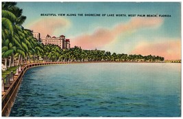 West Palm Beach, FL Shoreline View Of Lake Worth, Hotel Royal Worth Postcard - £7.69 GBP