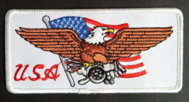 USA Bald Eagle Cannon American Flag Embroidered Motorcycle Biker 4.75&quot;w Patch - £4.77 GBP