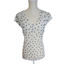 Women&#39;s White Black Polka Dot Flutter Sleeve Sheer Top Blouse SZ L - £10.11 GBP