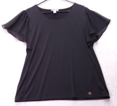 Calvin Klein Blouse Womens Large Black Sheer Polyester Short Sleeve Roun... - £18.08 GBP