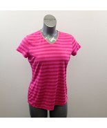 Champion Pink Striped Athletic Top Women&#39;s Large V Neck Short Sleeve Pol... - $8.90