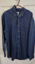 LL Bean Shirt Mens Large Tall Solid Blue Soft Fuzzy Inside Button Up Long Sleeve - £19.83 GBP