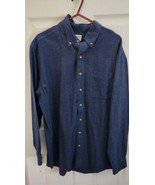 LL Bean Shirt Mens Large Tall Solid Blue Soft Fuzzy Inside Button Up Long Sleeve - $24.95