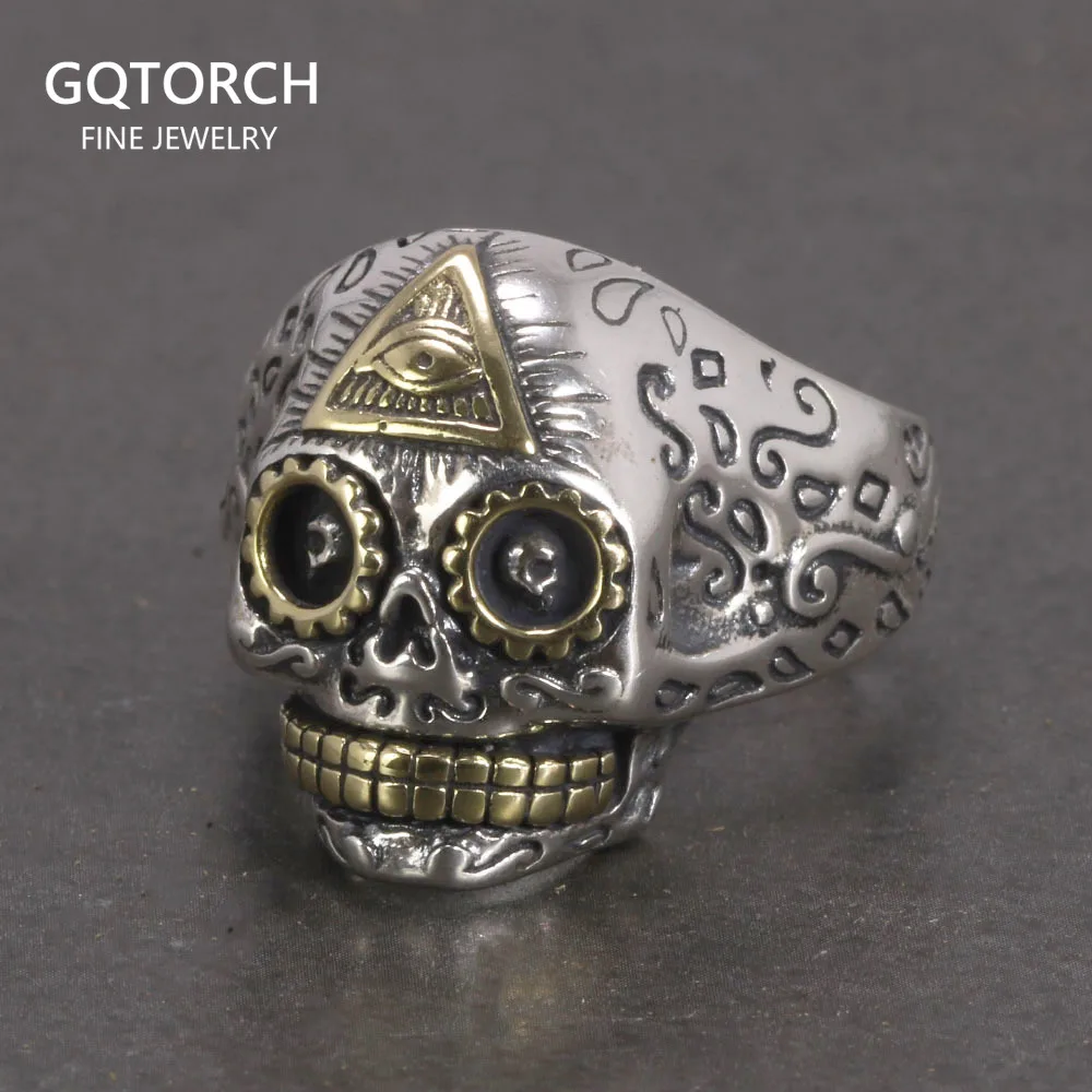 925 Sterling Silver Punk Skull Ring For Men And Women Vintage Gothic Opening Typ - £42.80 GBP