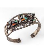 Vintage Zuni Rainbow Dancer Sterling Silver Inlay Cuff Bracelet 32.3 gr - $9,598.08 MXN