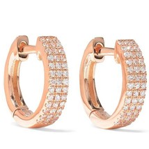 1Ct Cubic Zirconia Huggie Hoop Earrings 14K Rose Gold Plated Real Silver - £64.97 GBP