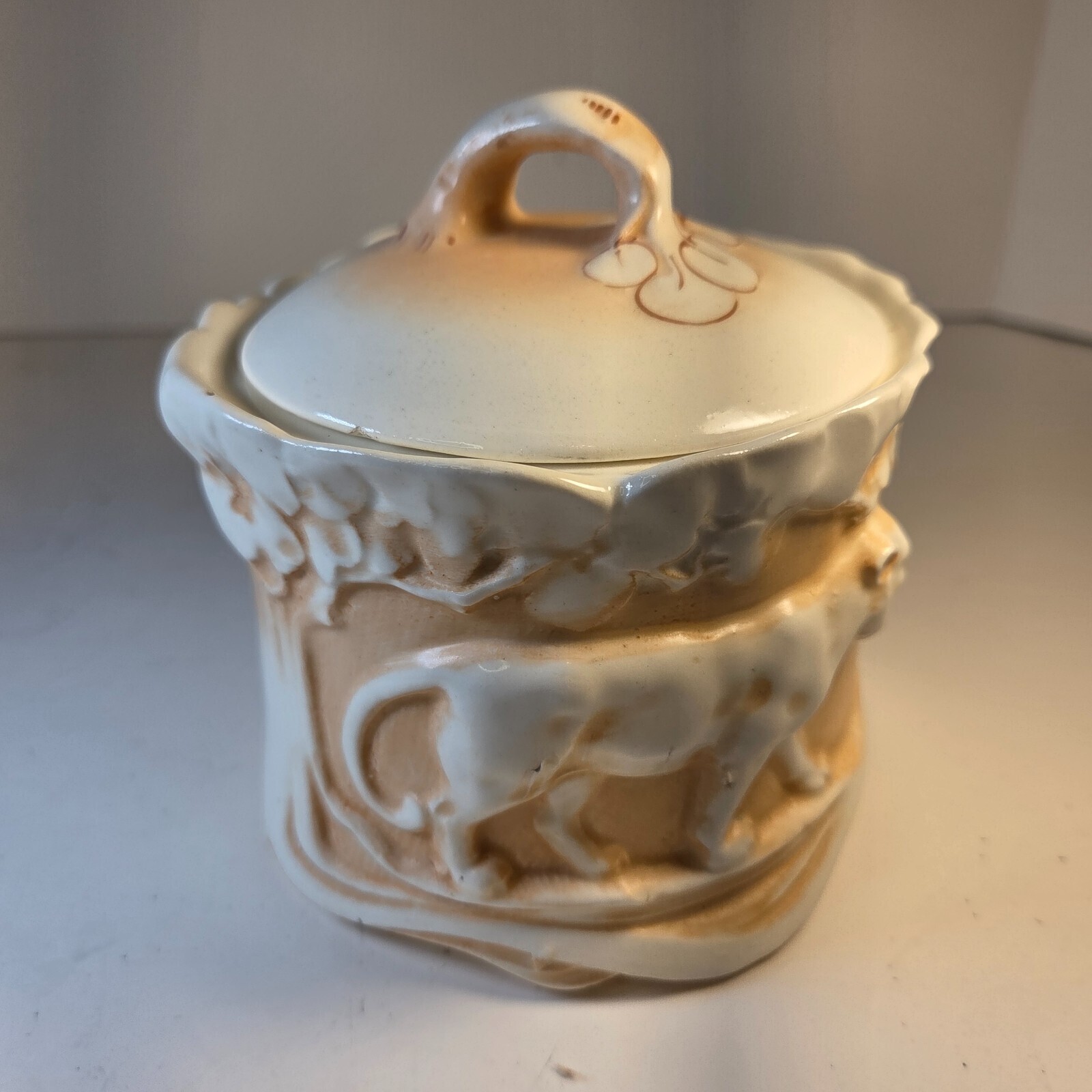 Vintage Czech Tobacco Jar Lion Motif Czecho-Slovakia Marked Ceramic 1920s Item image 4