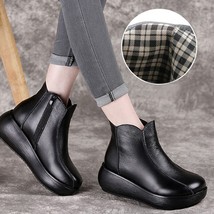 OUKAHUI Spring Fashion Vintage Leather Flat Platform Ankle Boots Women Slip-On W - £57.92 GBP