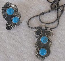 Onyx and turquoise silver set - £64.35 GBP