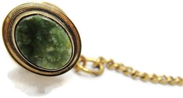 Signed LaMode GF Gold Filled Green Jade Vintage Neck Tie Tack Pin - £33.42 GBP