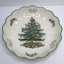 Vintage Spode Christmas Tree Round Fluted Dish 10&quot; Serving Bowl Green Trim - $39.99