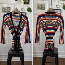 Vintage 70s Organically Grown Primary Rainbow Color Belted Cardigan Swea... - $36.00