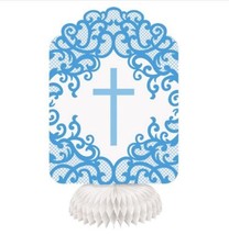 Fancy Blue Cross 3 Ct 8&quot; Honeycomb Centerpiece Baptism Confirmation Church - $4.35