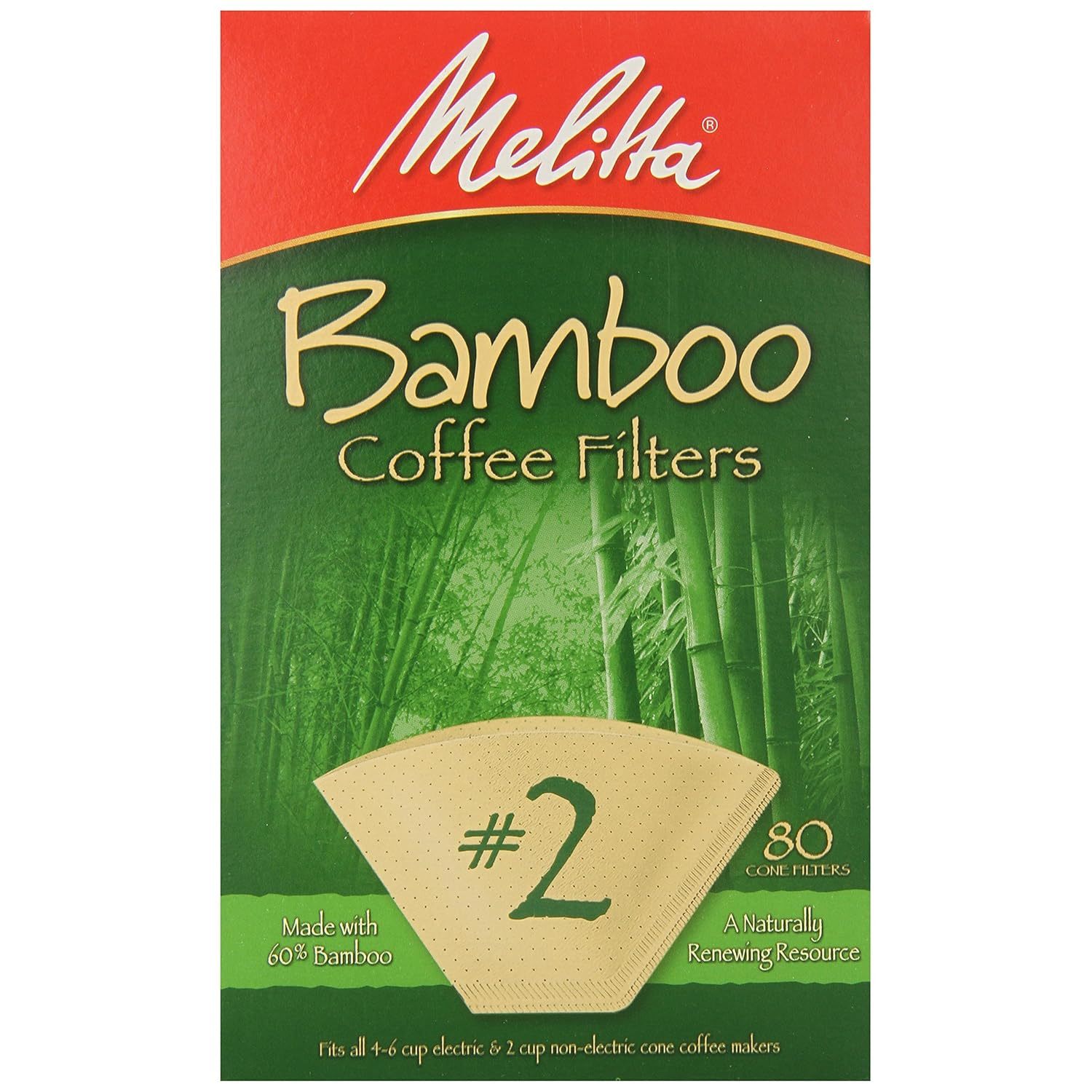 Melitta #2 Cone Coffee Filters, Bamboo, 80 Count (Pack of 6) 480 Total Filters C