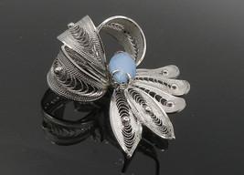ALICE CAVINESS 925 Sterling Silver - Blue Agate Filigree Brooch Pin - BP3769 - £40.95 GBP