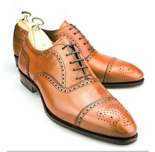 New Men Handmade Leather Lace Up Brogue Shoes, Brown leather wingtip Dress shoes - £136.68 GBP