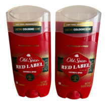 Old Spice Red Label LEATHER &amp; SPICE Deodorant Lot Of 2 Aluminum Free Dynasty New - £29.79 GBP