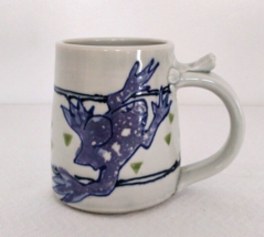 Signed  Vintage Frog Mug Hand Made Art Pottery  Blue &amp; White - £19.09 GBP