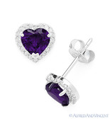 Heart-Shape Simulated Amethyst CZ Crystal Halo 925 Sterling Silver Stud ... - €30,84 EUR+