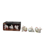 Vintage Set Of 3 Ceramic Bunnies with Easter Eggs Bunny Spring in Box 3&quot; - $18.80