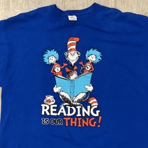 Dr. Seuss Cat in the Hat Men’s Size XXL Blue Tee Shirt “Reading Is Our T... - £13.76 GBP