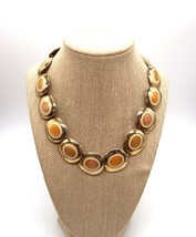 Vintage cream &amp; tan enamel over gold tone metal link necklace - $14.99