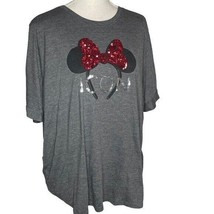 Disney Parks Minnie Mouse Ears Headband Red Sequined Bow ICON Shirt Top XL - £23.18 GBP